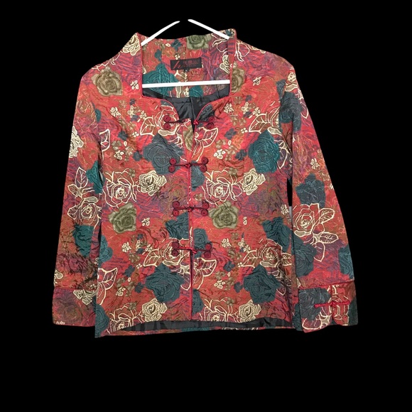 Asian Style Floral Jacket Size M/L /Oriental /Bohemian Brocade Button - Picture 2 of 12